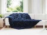 Anti-Slip Faux Rabbit Fur Blanket Olite Marine Blue Polyester 42021826