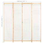 ZNTS 4-Panel Room Divider Cream 160x170x4 cm Fabric 248173