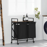 Laundry Basket 2 Compartments with Wheels Smoked Oak 859097