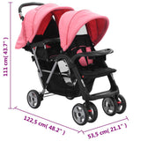 Tandem Stroller Pink and Black Steel 10157