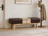 Bench 110 x 30 x 45 cm Real Leather Dark Brown 42042121