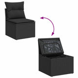 9 Piece Garden Sofa Set with Cushions Black Poly Rattan Acacia 3327576