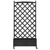 Planter with Trellis and Wheels Black Solid Wood Fir 3207655