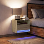 ZNTS Wall-mounted Bedside Cabinet with LED Lights Sonoma Oak 852065