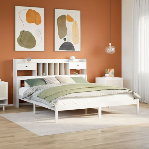 ZNTS Bookcase Bed without Mattress White 200x200 cm Solid Wood Pine 3322350