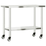 Kitchen Work Table with Wheels 110x55x85 cm Stainless Steel 376464