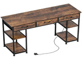 120cm Computer Desk with Power Outlets, Office Desk Study Table with Fabric Drawers and Storage T3398P343163