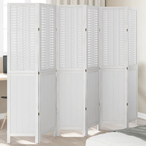 Room Divider 6 Panels White Solid Wood Paulownia 358730