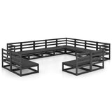 12 Piece Garden Lounge Set Black Solid Pinewood 3075898