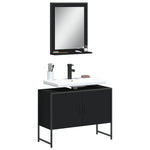 ZNTS 2 Piece Bathroom Cabinet Set Black Engineered Wood 3214339