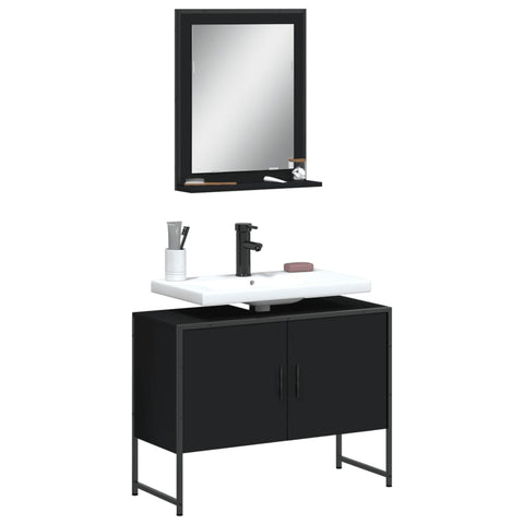 ZNTS 2 Piece Bathroom Cabinet Set Black Engineered Wood 3214339