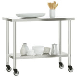 Kitchen Work Table with Wheels 110x55x85 cm Stainless Steel 376464