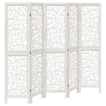 Room Divider 5 Panels White Solid Wood Paulownia 358741