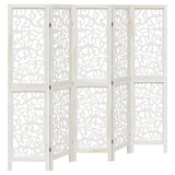 Room Divider 5 Panels White Solid Wood Paulownia 358741