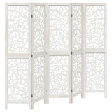 Room Divider 5 Panels White Solid Wood Paulownia 358741