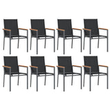 9 Piece Garden Dining Set Black Textilene and Steel 3187040