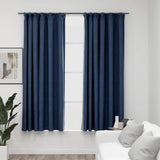 Linen-Look Blackout Curtains with Hooks 2 pcs Blue 140x175 cm 321180