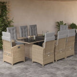 9 Piece Garden Dining Set with Cushions Beige Poly Rattan 3212497