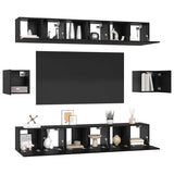 TV Cabinet Set Wall-mounted 8 pcs Black Oak Engineered Wood 3393154