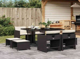 9 Piece Garden Dining Set with Cushions Black Poly Rattan 3211134