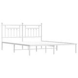 Bed Frame White Powder-Coated Steel Double Bed Frame 353591