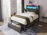 Upholstered Single Bed with LED Lighting, USB Type-C Charging Function, Storage Headboard and N601P288312G