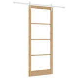 Sliding Door Natural 93 x 232 cm Solid Pine Wood and Glass 3332431