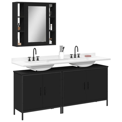 ZNTS 3 Piece Bathroom Cabinet Set Black Engineered Wood 3214730