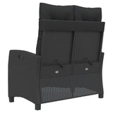 Reclining Garden Bench with Cushions Black Poly Rattan 368226
