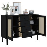 Sideboard SENJA Rattan Look Black 112x40x80 cm Solid Wood Pine 358027
