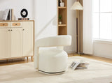 065 Chenille Fabric Accent Chair Armchair With Fabric Covered Wooden 360&deg Swivel Base, White W1397P388512