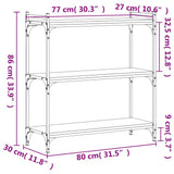 Bookcase 3-Tier Brown Oak 80x30x86 cm Engineered Wood 837671