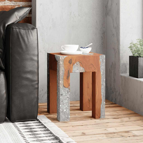 Stool Solid Teak Wood and Resin 243470