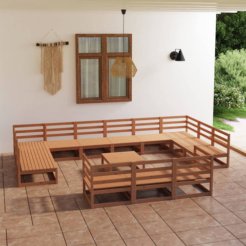 ZNTS 14 Piece Garden Lounge Set Solid Pinewood 3076237