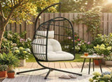 Hanging Egg Chair, Indoor Outdoor Hammock Swing Chair with Stand, Safety Strap, Foldable Basket, T3398P553223