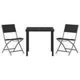 Garden Dining Set Folding 3 pcs Black Powder-Coated Steel 3379373