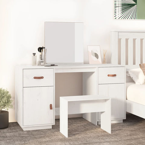 Dressing Table Set with a Mirror White Solid Wood Pine 3107835