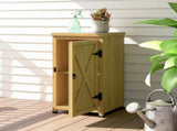 Wooden Garden Shed, Garden Tool Storage Shed with Metal Top and Shelf, Light Brown T3398P549444