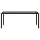 Garden Table with Glass Top Black 190x90x75 cm Poly Rattan 365537