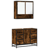 2 Piece Bathroom Furniture Set Smoked Oak Engineered Wood 3300932