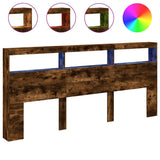 Headboard Cabinet with LED Smoked Oak 220x17x102 cm 839228