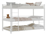 White three-tier reinforced iron high-low bed with three-person metal frame, space-saving bunk bed W3987P434166