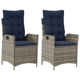 Reclining Garden Chairs 2 pcs with Cushions Grey Poly Rattan 365271