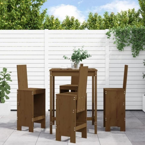 5 Piece Garden Bar Set Honey Brown Solid Wood Pine 3157772
