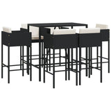 7 Piece Garden Bar Set with Cushions Black Poly Rattan 3203927