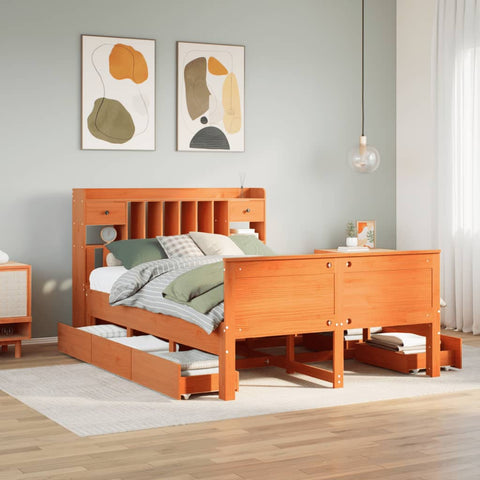 Bookcase Bed without Mattress Wax Brown 160x200 cm Solid Wood Pine 3308917