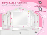 Kids Vanity Table and Chair Set with Tri-Folding Mirror and Stool, Makeup Dressing Table with T3398P347674