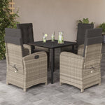 5 Piece Garden Dining Set with Cushions Light Grey Poly Rattan 3212606