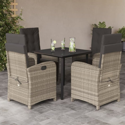 5 Piece Garden Dining Set with Cushions Light Grey Poly Rattan 3212606
