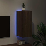 TV Wall Cabinet with LED Lights Brown Oak 30.5x35x70 cm 837244